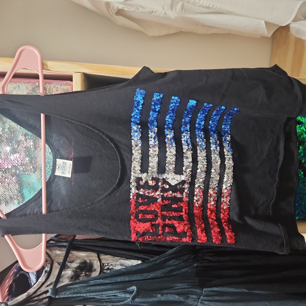 PINK Victoria Secret Tank small, red, white, blue sequin